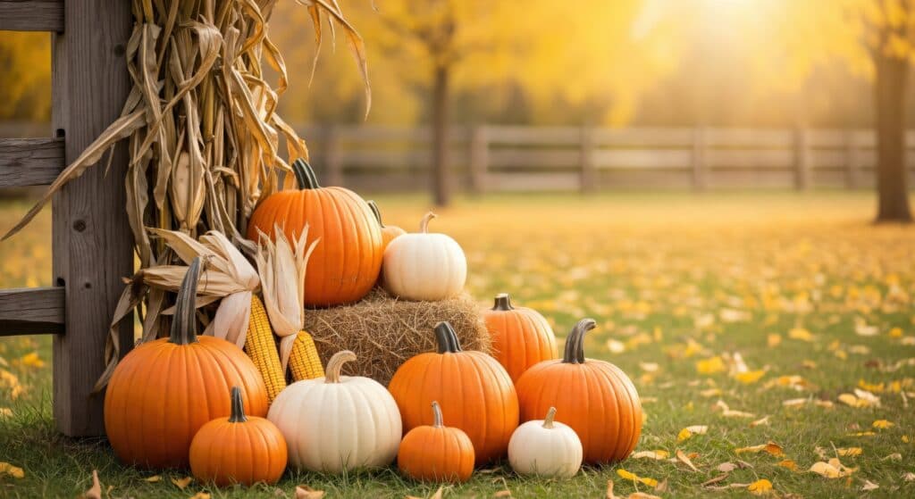 fall straw landscape display in front yard