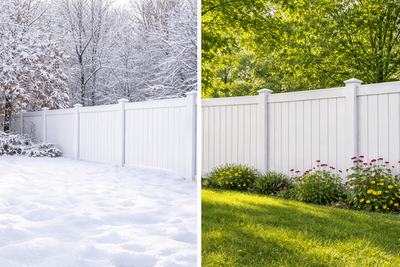 winter and spring fence side by side