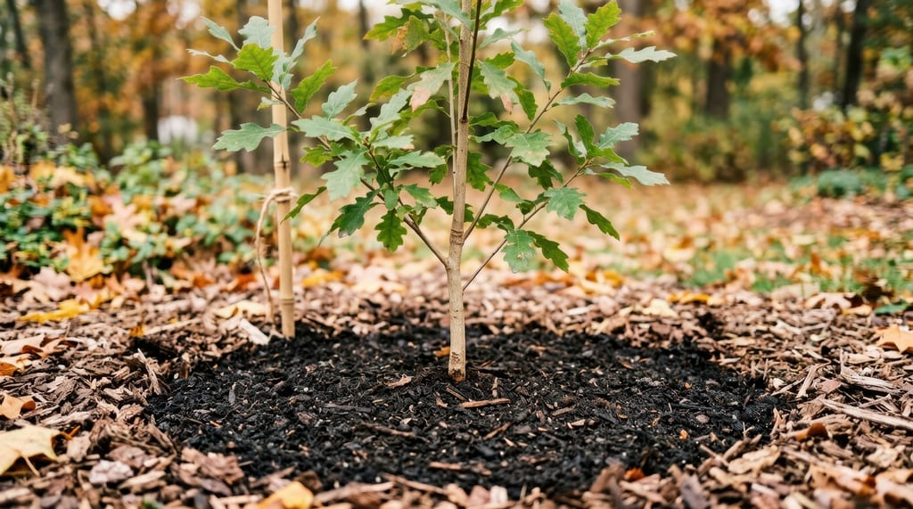 fall tree with mulch
